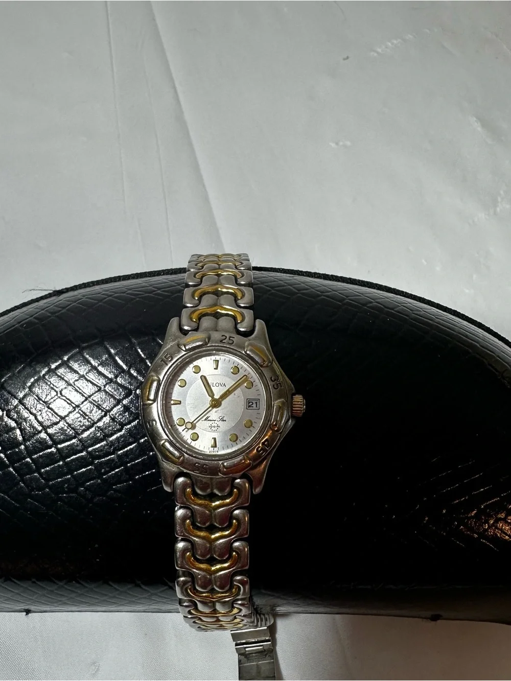 Bulova Pink Dial Two-Tone Silver and Gold Working Bracelet Watch